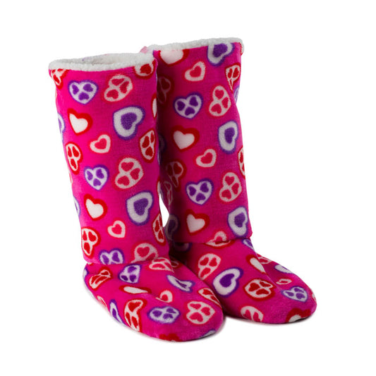 lady boots Hausschuhe pink mit Herzen Paar Frontansicht